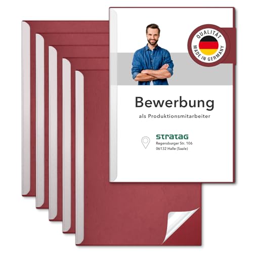 STRATAG Klemmschienen-Bewerbungsset Start Basic (Bordeaux, 3 Stück) mit transparentem Deckel aus PP Kunststoff sowie Binderücken aus robustem 290 g/m² Karton Lederstruktur (3 Bewerbungsmappen Rot) von STRATAG