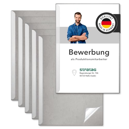 STRATAG Klemmschienen-Bewerbungsset Start Basic (Grau, 3 Stück) mit transparentem Deckel aus PP Kunststoff sowie Binderücken aus robustem 290 g/m² Karton Lederstruktur (3 Bewerbungsmappen Grau) von STRATAG