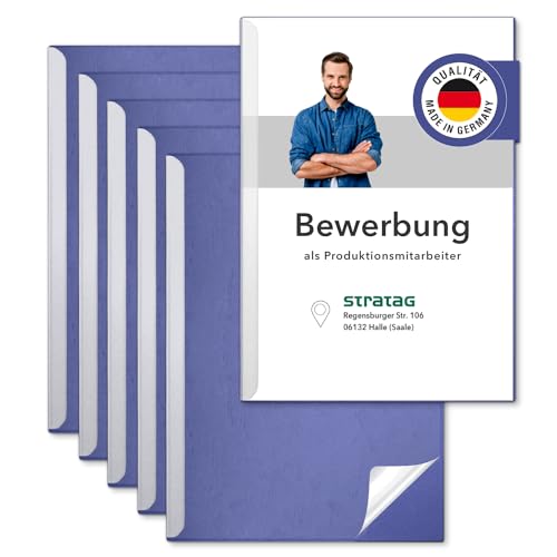 STRATAG Klemmschienen-Bewerbungsset Start Basic (Blau, 6 Stück) mit transparentem Deckel aus PP Kunststoff sowie Binderücken aus robustem 290 g/m² Karton Lederstruktur (6 Bewerbungsmappen Blau) von STRATAG