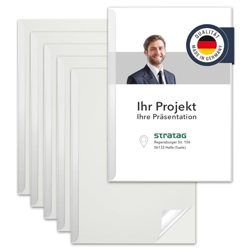 STRATAG Klemmmappen Klemmschienen-Set mit transparentem Deckel aus PP Kunststoff sowie Binderücken aus stabilem 350 g/m² Karton (Perlweiß, 6 Stück) von STRATAG