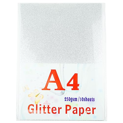 A4 Glitzerkarten, silberner Bastelpapier, 250 g/m² glänzender Glitzerkarton, Tonzeichenkarte für Kunsthandwerk und Kunst, Heimwerkerbedarf, Geschenkverpackung, Scrapbook, weicher Luxus (10 Blatt) von STRBOXONG