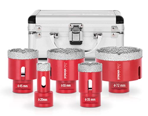 STREND PRO Diamant Fliesenbohrkrone Set für Fliesen/Glas/Feinsteinzeug | 20-35-45-55-72 mm | PREMIUM Lochsäge für Winkelschleifer Flex M14 | Alu KOFFER | Keramik/Granit/Steinfliesen, Fliesen Bohrkrone STREND PRO Diamant Fliesenbohrkrone Set für Fliesen/Glas/Feinsteinzeug | 20-35-45-55-72 mm | PREMIUM Lochsäge für Winkelschleifer Flex M14 | Alu KOFFER | Keramik/Granit/Steinfliesen, Fliesen Bohrkrone von STREND PRO