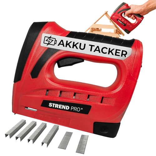 STREND PRO Akku Tacker | Elektrotacker | Akkutacker 1,5Ah | Tackerpistole Klammern Typ 53 (4-10 mm), Nägel Typ C1 (10mm) | Elektro Tacker | Tacker - elektrisch | inkl. 400 Klammern, 100 Nägel von STREND PRO
