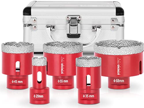 STREND PRO Diamant Fliesenbohrkrone Set für Fliesen/Glasbohrer/Feinsteinzeug Bohrer | 20-35-45-55-68 mm PREMIUM Diamantbohrer Winkelschleifer | Alu KOFFER | Keramikbohrer/Granitbohrer/Porzellanbohrer STREND PRO Diamant Fliesenbohrkrone Set für Fliesen/Glasbohrer/Feinsteinzeug Bohrer | 20-35-45-55-68 mm PREMIUM Diamantbohrer Winkelschleifer | Alu KOFFER | Keramikbohrer/Granitbohrer/Porzellanbohrer von STREND PRO