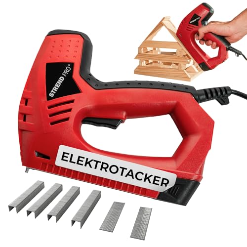 STREND PRO Elektrotacker 45W | Elektrischer Tacker für Holz | Tackerpistole Klammern Typ 53 (8-14 mm), Nägel Typ 8 (15 mm) | Elektro Tacker | Tacker - elektrisch | inkl. 400 Klammern, 100 Nägel von STREND PRO