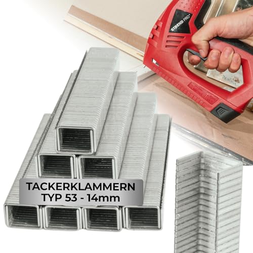 STREND PRO Tackerklammern 14mm - Typ 53 (0.7x11.3 mm) | Tacker Klammern aus Edelstahl 14 mm| 1000 Stück | passend für STREND PRO KABEL Elektrotacker | Metall | Tacker Zubehör | DIY, Basteln von STREND PRO