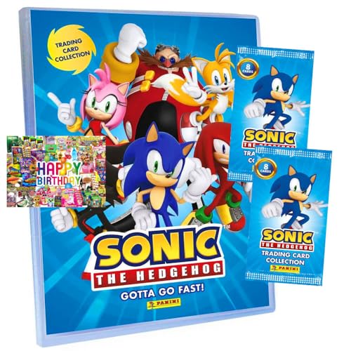 Bundle mit Panini Sonic Karten - (2025) The Hedgehog Sammelkarten - Auswahl + Exklusive Geburtstagskarte (1 Mappe + 2 Booster) von STRONCARD