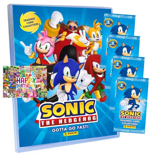 Bundle mit Panini Sonic Karten - (2025) The Hedgehog Sammelkarten - Auswahl + Exklusive Geburtstagskarte (1 Mappe + 4 Booster) von STRONCARD