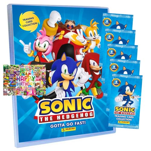 Bundle mit Panini Sonic Karten - (2025) The Hedgehog Sammelkarten - Auswahl + Exklusive Geburtstagskarte (1 Mappe + 5 Booster) von STRONCARD