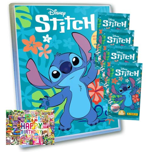 Bundle mit Panini Stitch Karten - (2025) Stitch Trading Cards Sammelkarten - 1 Mappe + 4 Booster + Exklusive Geburtstagskarte von STRONCARD