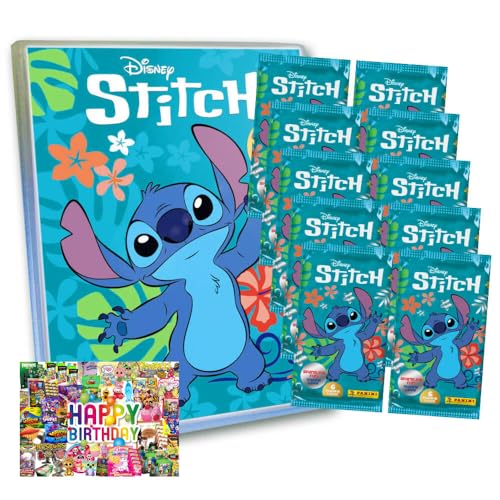 Bundle mit Panini Stitch Karten - (2025) Stitch Trading Cards Sammelkarten - Auswahl + Exklusive Geburtstagskarte (1 Mappe + 10 Booster) von STRONCARD