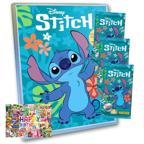 Bundle mit Panini Stitch Karten - (2025) Stitch Trading Cards Sammelkarten - Auswahl + Exklusive Geburtstagskarte (1 Mappe + 3 Booster) von STRONCARD