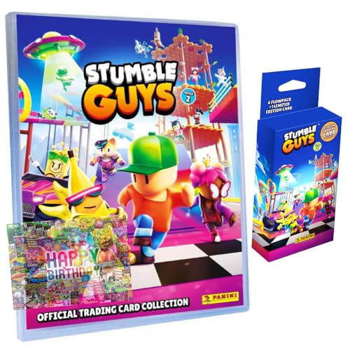 Bundle mit Panini Stumble Guys Karten Serie 2 - Sammelkarten Trading Cards - Auswahl + Exklusive Geburtstagskarte (1 Mappe + 1 Blister) von STRONCARD