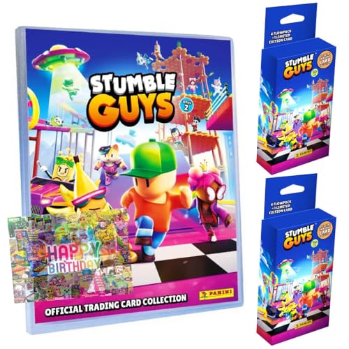 Bundle mit Panini Stumble Guys Karten Serie 2 - Sammelkarten Trading Cards - Auswahl + Exklusive Geburtstagskarte (1 Mappe + 2 Blister) von STRONCARD