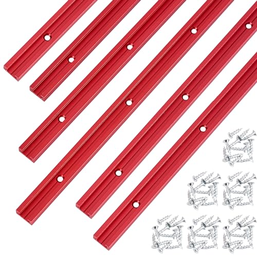 T-Schiene 121,9 cm mit Holzschrauben, doppelt geschnittenes Profil, Universal-T-Schiene mit vorgebohrten Befestigungslöchern, Holzbearbeitung, feiner Sandstrahl, eloxiert, rot, 6 Stück von STRONGROWTH
