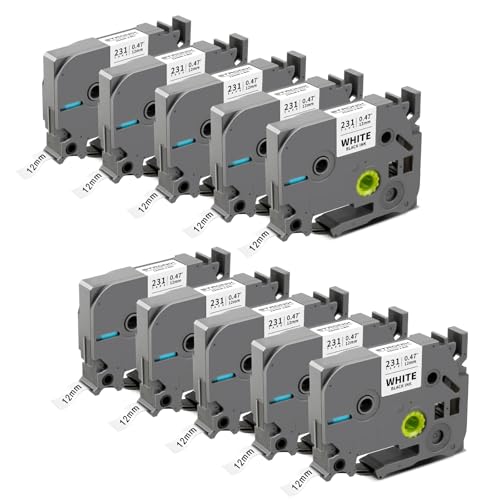 10x Kompatibel für Brother P-Touch Bänder 12mm TZe-231 TZ-231 Ub-231 Etikettenband für P-Touch Brother Beschriftungsgerät PT-1010 D400 H105 H100R H107 H100LB D200 1000, Schwarz auf Weiß Schriftbänder 10x Kompatibel für Brother P-Touch Bänder 12mm TZe-231 TZ-231 Ub-231 Etikettenband für P-Touch Brother Beschriftungsgerät PT-1010 D400 H105 H100R H107 H100LB D200 1000, Schwarz auf Weiß Schriftbänder von STRONIX