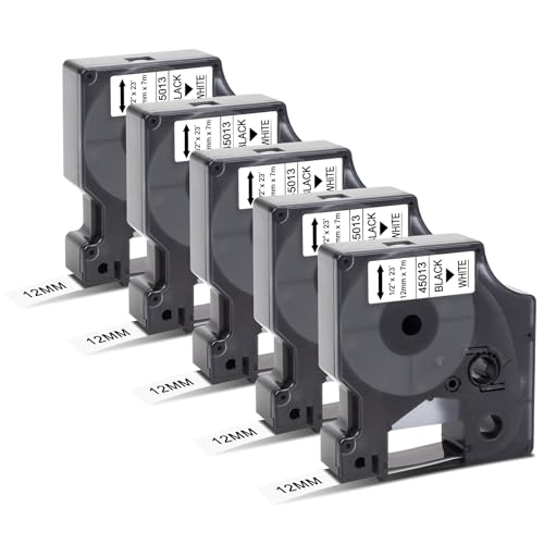 5x Kompatibel für Dymo D1 Etikettenband 12mm x 7m 45013 A45013 S0720530 Schwarz auf Weiß Schriftband für Dymo Gerät LabelManager 160 210D 360D 280 420P 500TS PnP Labelpoint 250 150 100 200 350 von STRONIX