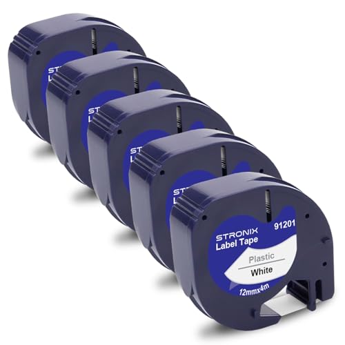 5x Kompatibel für Dymo Letra tag Etikettenband 12mm x 4m Schwarz auf Weiß Schriftband Kunststoff Etiketten für Dymo LT-100H, 100H Plus, 100T, 100T Plus, 110T, 2000, 200B, QX-50, XM, XR 5x Kompatibel für Dymo Letra tag Etikettenband 12mm x 4m Schwarz auf Weiß Schriftband Kunststoff Etiketten für Dymo LT-100H, 100H Plus, 100T, 100T Plus, 110T, 2000, 200B, QX-50, XM, XR von STRONIX