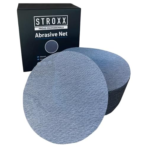 STROXX – Netz Schleifscheibe 50 Stück mit Klett – Schleifblätter Ø150mm zum staubfreien Schleifen von Holz, Spachtel, Lack & Kunststoff – Schleifpapier für Exzenterschleifer (Korn 240) von STROXX