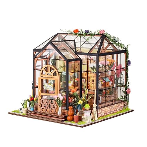 DIY Book Nook Kit, DIY Puppenhaus Miniaturhaus Buchecke Bücherregal Einsatz Dekor Alley, Buchstützen Modellbau Kreativitätsset mit LED-Licht und Staubschutz(Jenny Greenhouse) (Jenny Greenhouse) von STRUCWOOD