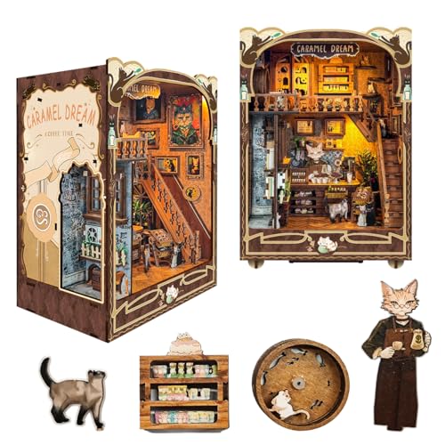 Strucwood Book Nook Kit mit LED-Licht - 3D Holzpuzzles Buchecke für Bücherregal Dekor - DIY Puppenhaus Kit - Book Nook Dekor mit Staubschutz - Ausgezeichneter Karamelltraum von STRUCWOOD