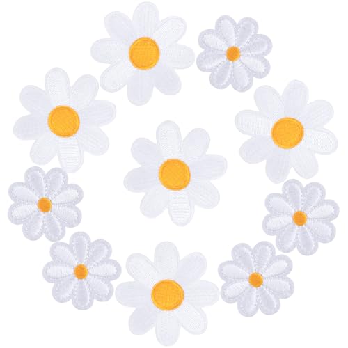 STSTR 10 Stück Blumen-Aufnäher zum Aufbügeln, 2 Größen, weiße Gänseblümchen-Applikation für Kleidung, niedliche bestickte Blumenapplikation für Taschen, Jeans, Hemden, 5,9 cm/4,1 cm STSTR 10 Stück Blumen-Aufnäher zum Aufbügeln, 2 Größen, weiße Gänseblümchen-Applikation für Kleidung, niedliche bestickte Blumenapplikation für Taschen, Jeans, Hemden, 5,9 cm/4,1 cm von STSTR