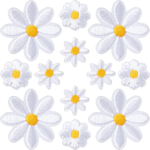 STSTR 12 Stück Blumen-Aufnäher zum Aufbügeln, 3 Größen, weiße Gänseblümchen-Applikation für Kleidung, niedliche bestickte Blumenapplikation für Taschen, Jeans, Hemden STSTR 12 Stück Blumen-Aufnäher zum Aufbügeln, 3 Größen, weiße Gänseblümchen-Applikation für Kleidung, niedliche bestickte Blumenapplikation für Taschen, Jeans, Hemden von STSTR