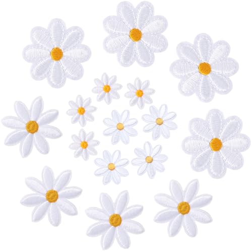 STSTR 16 Stück Blumen-Aufnäher zum Aufbügeln, 4 Größen, weiße Gänseblümchen-Applikation für Kleidung, niedliche bestickte Blumenapplikation für Taschen, Jeans, Hemden – 4 cm/3,5 cm/2 cm/0,63 STSTR 16 Stück Blumen-Aufnäher zum Aufbügeln, 4 Größen, weiße Gänseblümchen-Applikation für Kleidung, niedliche bestickte Blumenapplikation für Taschen, Jeans, Hemden – 4 cm/3,5 cm/2 cm/0,63 von STSTR