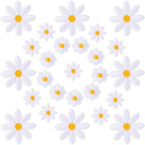 STSTR 30 Stück Blumen-Aufnäher zum Aufbügeln, 3 Größen, weiße Gänseblümchen-Applikation für Kleidung, niedliche bestickte Blumenapplikation für Taschen, Jeans, Hemden, 3,6 cm/2,2 cm/1,8 cm STSTR 30 Stück Blumen-Aufnäher zum Aufbügeln, 3 Größen, weiße Gänseblümchen-Applikation für Kleidung, niedliche bestickte Blumenapplikation für Taschen, Jeans, Hemden, 3,6 cm/2,2 cm/1,8 cm von STSTR