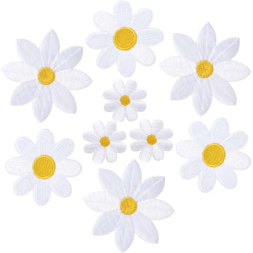 STSTR 9 Stück Blumen zum Aufbügeln, 3 Größen, weiße Gänseblümchen, Applikation für Kleidung, niedliche bestickte Blumenapplikation für Taschen, Jeans, Hemden STSTR 9 Stück Blumen zum Aufbügeln, 3 Größen, weiße Gänseblümchen, Applikation für Kleidung, niedliche bestickte Blumenapplikation für Taschen, Jeans, Hemden von STSTR