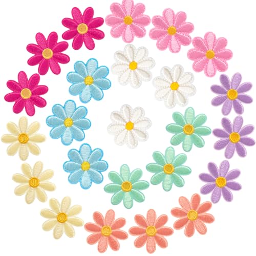 STSTR Blumen-Aufnäher zum Aufbügeln, 8 helle Farben, kleine Gänseblümchen-Applikation für Kleidung, niedliche bestickte Blumenapplikation, Blumenreparatur-Flicken für Taschen, Jeans, Hemden, 24 Stück STSTR Blumen-Aufnäher zum Aufbügeln, 8 helle Farben, kleine Gänseblümchen-Applikation für Kleidung, niedliche bestickte Blumenapplikation, Blumenreparatur-Flicken für Taschen, Jeans, Hemden, 24 Stück von STSTR