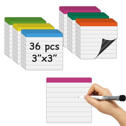 Trocken abwischbare Magnetbögen, 7,6 x 7,6 cm, liniert, gute Handschrift, kleine quadratische Magnetaufkleber, 36 Stück von STTMGN