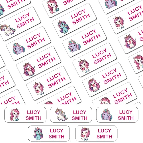 Personalisierte Einhorn-Namensetiketten zum Aufkleben für Kleidung, Kinder, nicht bügeln, einfach abziehen und aufkleben! Geeignet für Schuluniform, Namensschilder, Pflegeheim, waschmaschinenfest von STUCK2U