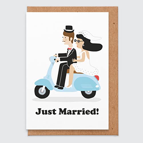 Gerade verheiratete Karte - lustige Hochzeitskarte für Braut und Bräutigam - Roller-Vespa-Hochzeitskarte - Hochzeitsgeschenke - Glückwünsche an Braut und Bräutigam - bester Freund - Bruder von STUDIO BOKETTO