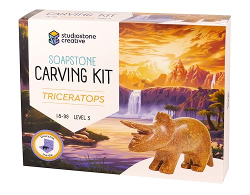 STUDIOSTONE CREATIVE DIY Kunst & Handwerk Schnitzset Kinder Erwachsene Triceratops Skulptur Speckstein von STUDIOSTONE CREATIVE