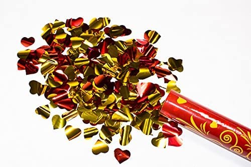 100 x Konfetti Kanone Rote und Goldene Herzen 40cm Konfettishooter Party Popper Konfetti Bombe STUWU von STUWU