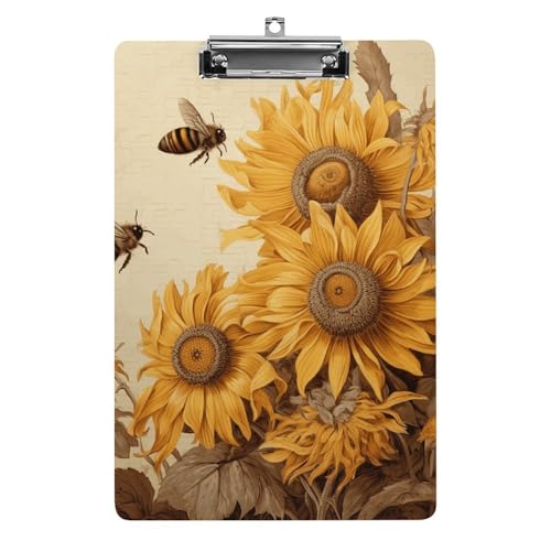 Acryl-Klemmbrett, A4-Größe, leicht und langlebig, mit Loch zum Aufhängen, Bienen und Sonnenblumen auf altem Papier, tragbarer Dokumenten-Organizer, hält 80–100 Blatt für Büro, Zuhause, Gebrauch Acryl-Klemmbrett, A4-Größe, leicht und langlebig, mit Loch zum Aufhängen, Bienen und Sonnenblumen auf altem Papier, tragbarer Dokumenten-Organizer, hält 80–100 Blatt für Büro, Zuhause, Gebrauch von STVNKML