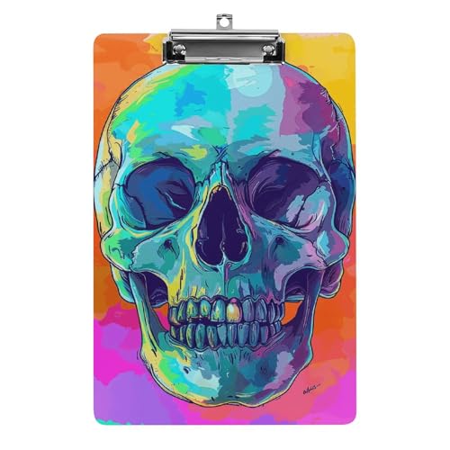 Acryl-Klemmbrett, A4-Größe, leicht und langlebig, mit Loch zum Aufhängen, Cartoon-Stil, Totenkopf-Design, tragbar, für 80–100 Blatt, für Büro, Zuhause, Gebrauch Acryl-Klemmbrett, A4-Größe, leicht und langlebig, mit Loch zum Aufhängen, Cartoon-Stil, Totenkopf-Design, tragbar, für 80–100 Blatt, für Büro, Zuhause, Gebrauch von STVNKML