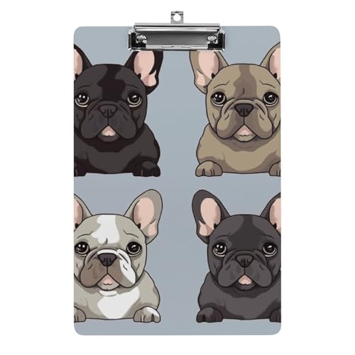 Acryl-Klemmbrett, A4-Größe, leicht und langlebig, mit Loch zum Aufhängen, Französische Bulldogge, tragbarer Dokumenten-Organizer, hält 80–100 Blatt, für Büro, Zuhause, Gebrauch von STVNKML