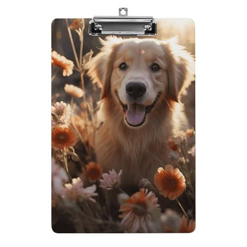 Acryl-Klemmbrett, A4-Größe, leicht und langlebig, mit Loch zum Aufhängen, Golden Retriever und Blumen, tragbarer Dokumenten-Organizer, hält 80–100 Blatt für Büro, Zuhause, Gebrauch Acryl-Klemmbrett, A4-Größe, leicht und langlebig, mit Loch zum Aufhängen, Golden Retriever und Blumen, tragbarer Dokumenten-Organizer, hält 80–100 Blatt für Büro, Zuhause, Gebrauch von STVNKML