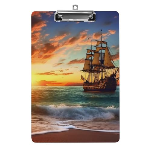 Acryl-Klemmbrett, A4-Größe, leicht und langlebig, mit Loch zum Aufhängen, Piratenschiff im Sonnenuntergang, tragbarer Dokumenten-Organizer, hält 80–100 Blatt, für Büro, Zuhause, Gebrauch Acryl-Klemmbrett, A4-Größe, leicht und langlebig, mit Loch zum Aufhängen, Piratenschiff im Sonnenuntergang, tragbarer Dokumenten-Organizer, hält 80–100 Blatt, für Büro, Zuhause, Gebrauch von STVNKML