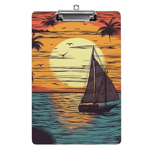Acryl-Klemmbrett, A4-Größe, leicht und langlebig, mit Loch zum Aufhängen, Sonnenuntergang und Segelboot, tragbarer Dokumenten-Organizer, hält 80–100 Blatt für Büro, Zuhause, Gebrauch Acryl-Klemmbrett, A4-Größe, leicht und langlebig, mit Loch zum Aufhängen, Sonnenuntergang und Segelboot, tragbarer Dokumenten-Organizer, hält 80–100 Blatt für Büro, Zuhause, Gebrauch von STVNKML