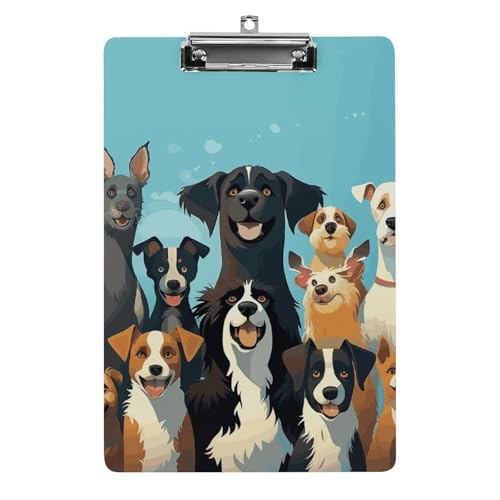 Acryl-Klemmbrett, A4-Größe, leicht und langlebig, mit Loch zum Aufhängen, eine große Gruppe von Hunden auf blauem Hintergrund, tragbarer Dokumenten-Organizer, hält 80–100 Blatt für Büro, Zuhause Acryl-Klemmbrett, A4-Größe, leicht und langlebig, mit Loch zum Aufhängen, eine große Gruppe von Hunden auf blauem Hintergrund, tragbarer Dokumenten-Organizer, hält 80–100 Blatt für Büro, Zuhause von STVNKML