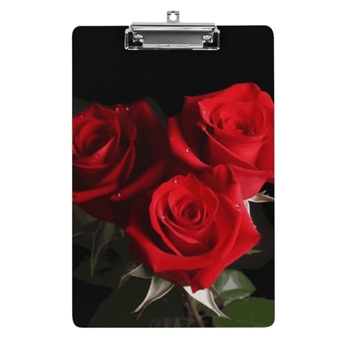 Acryl-Klemmbrett, A4-Größe, leicht und langlebig, mit Loch zum Aufhängen, rote Rosen, tragbar, für 80–100 Blatt, für Büro, Zuhause, Gebrauch von STVNKML