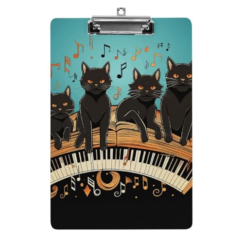 Acryl-Klemmbrett, A4-Größe, leicht und langlebig, mit Loch zum Aufhängen, vier schwarze Katzen, die auf der Klaviertastatur liegen, tragbarer Dokumenten-Organizer, hält 80–100 Blatt für Büro, Zuhause Acryl-Klemmbrett, A4-Größe, leicht und langlebig, mit Loch zum Aufhängen, vier schwarze Katzen, die auf der Klaviertastatur liegen, tragbarer Dokumenten-Organizer, hält 80–100 Blatt für Büro, Zuhause von STVNKML