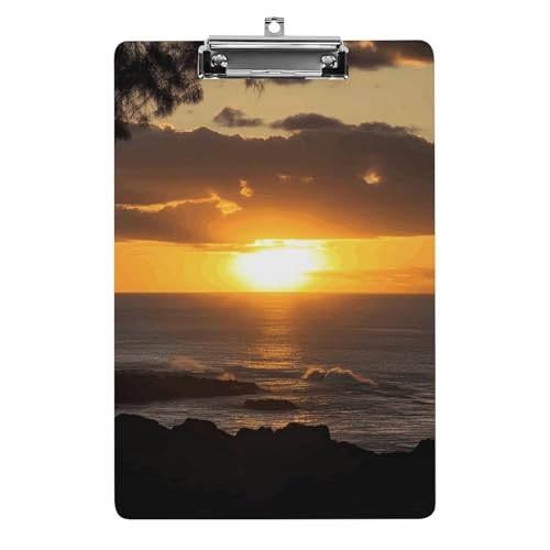 Acryl-Klemmbrett, A4-Größe, leicht und langlebig, mit Loch zum Aufhängen aus Edelstahl, Sonnenuntergang, Hawaii, Strand, tragbarer Dokumenten-Organizer, hält 80–100 Blatt für Büro, Zuhause, Gebrauch Acryl-Klemmbrett, A4-Größe, leicht und langlebig, mit Loch zum Aufhängen aus Edelstahl, Sonnenuntergang, Hawaii, Strand, tragbarer Dokumenten-Organizer, hält 80–100 Blatt für Büro, Zuhause, Gebrauch von STVNKML