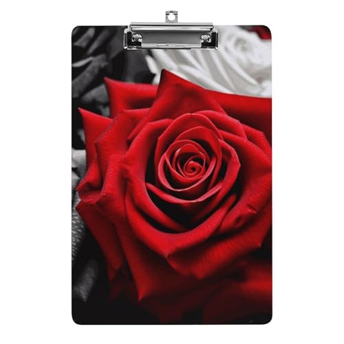 Acryl-Klemmbrett, A4-Größe, leicht und langlebig, mit Loch zum Aufhängen aus Edelstahl, schwarz-weiße und rote Rosen, tragbarer Dokumenten-Organizer, hält 80–100 Blatt für Büro, Zuhause, Gebrauch Acryl-Klemmbrett, A4-Größe, leicht und langlebig, mit Loch zum Aufhängen aus Edelstahl, schwarz-weiße und rote Rosen, tragbarer Dokumenten-Organizer, hält 80–100 Blatt für Büro, Zuhause, Gebrauch von STVNKML