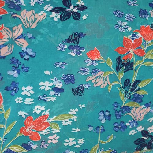 STYLISH FABRIC 147,3 cm breiter, bedruckter Hi-Multi-Chiffon-gewaschener Stoff, weiches Material, Bekleidung, Vorhänge, Stirnband, Accessoires, Heimdekoration, Schule und DIY-Projekt, Türkis-Orange STYLISH FABRIC 147,3 cm breiter, bedruckter Hi-Multi-Chiffon-gewaschener Stoff, weiches Material, Bekleidung, Vorhänge, Stirnband, Accessoires, Heimdekoration, Schule und DIY-Projekt, Türkis-Orange von STYLISH FABRIC