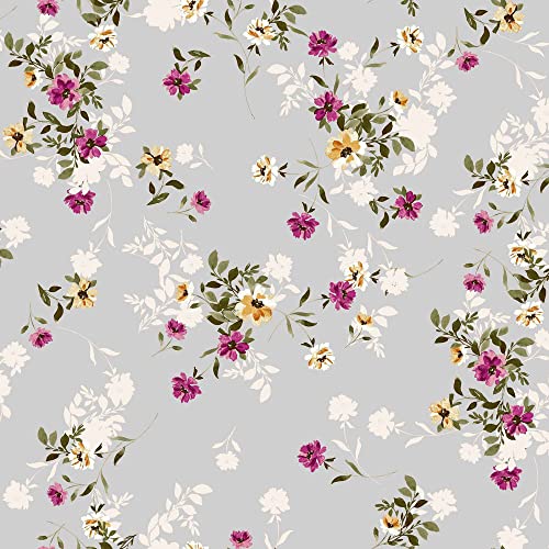 STYLISH FABRIC 147,3 cm breiter bedruckter Hi-Multi-Chiffon-gewaschener Stoff, weiches Material, Bekleidung, Vorhänge, Stirnband, Accessoires, Heimdekoration, Schule und DIY-Projekt, silber-rosa, 4,5 von STYLISH FABRIC