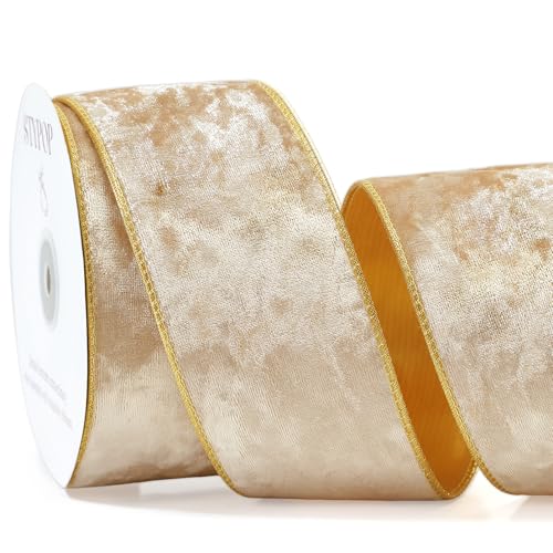 STYPOP Champagner-Samtband (6,3 cm × 13,7 m) – Weihnachtsband für Weihnachtsbaumdekoration/Geschenkverpackung/Bastelkränze von STYPOP